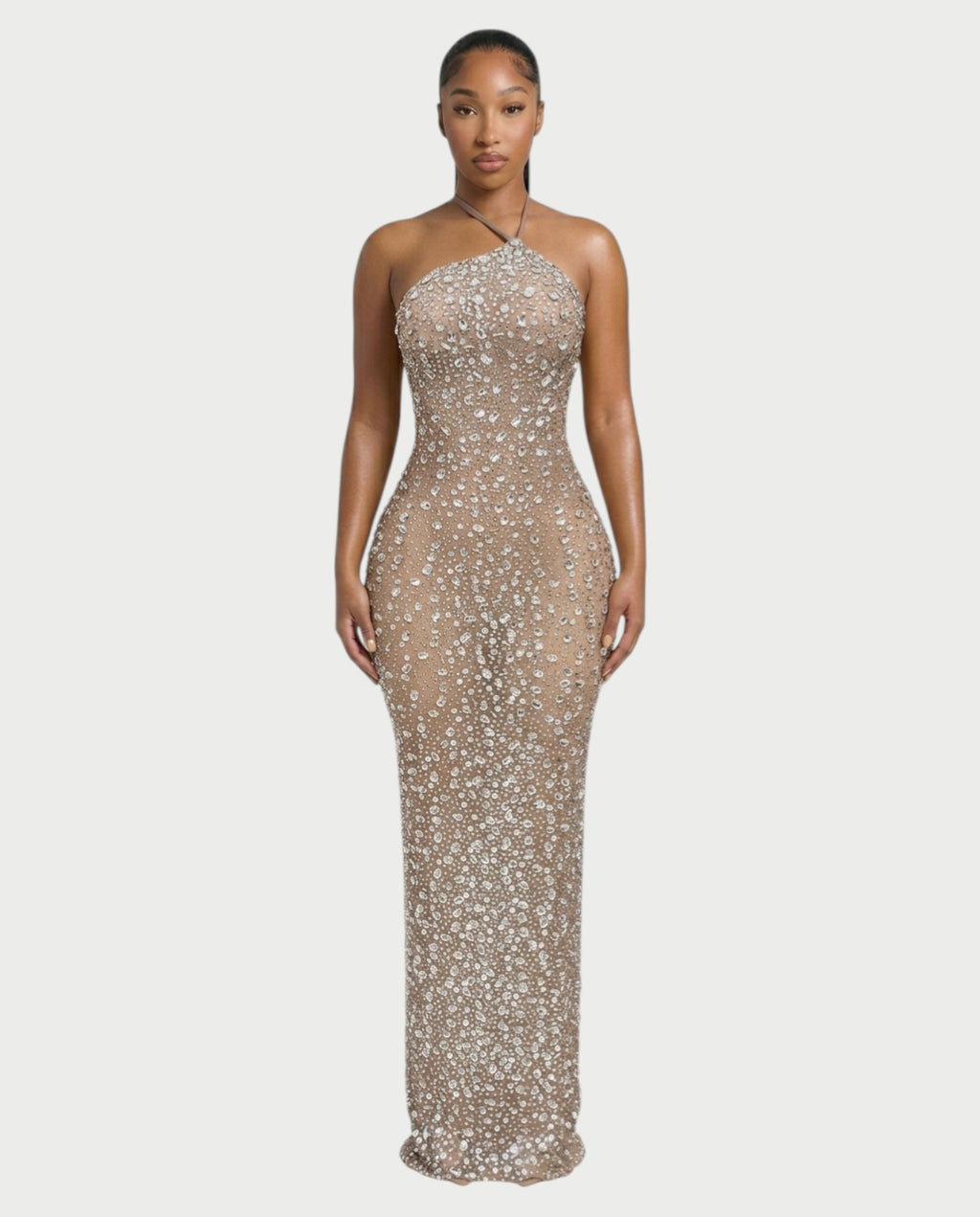 ASHA Rhinestone Halter Bodycon Maxi Dress – Celestia