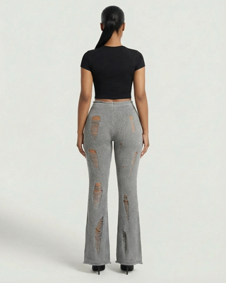 Pantalones acampanados de punto acanalado rotos ALOMA