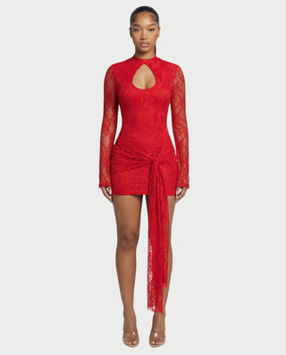 CELISE Sheer Lace Ruched Long-Sleeve Mini Dress - L - Women's Fashion - Celestia CELISE Sheer Lace Ruched Long-Sleeve Mini Dress - L - Women's Fashion - Celestia