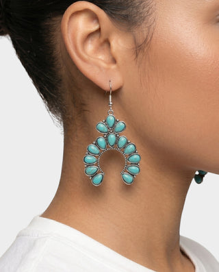 Turquoise Cluster Crescent Drop Earrings