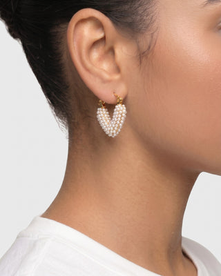 Pearl Pavé Gold Huggie Hoop Earrings