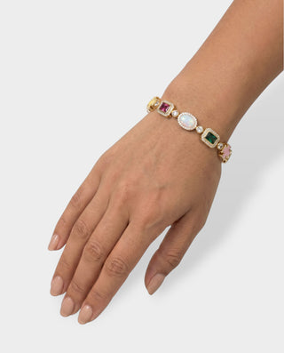 Gold Plated Zircon Colored Rhinestone Bracelet