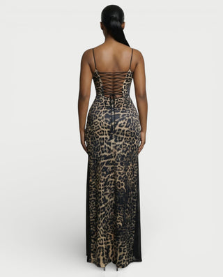 CAITLYN Leopard Print Lace-up Waist Maxi Dress Celestia CAITLYN Leopard Print Lace-up Waist Maxi Dress Celestia