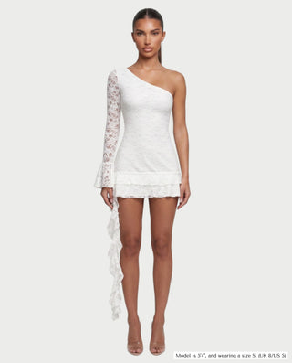 ELORIA One-Shoulder Lace Ruffle Mini Dress