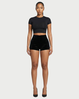 Shorts ajustados de terciopelo con cintura alta AZAIRA