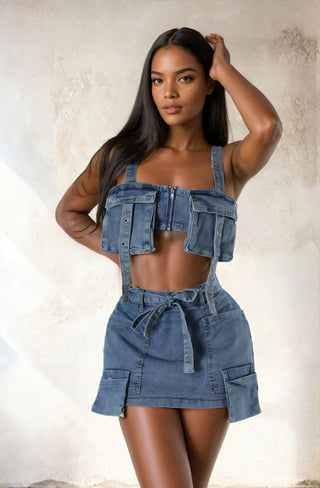 GIGI Denim Cargo Top & Short Set