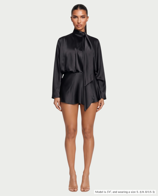 AZIEL Draped Scarf Neck Long Sleeve Mini Dress