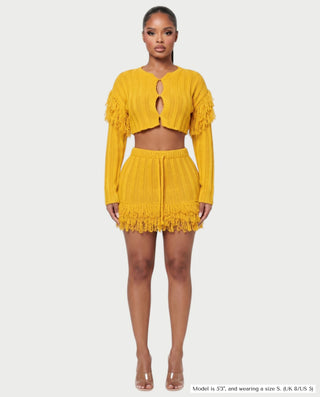FLORINE Knit Fringe Cardigan & Skirt Set