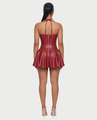 ROXE Lace-Up Halter Faux Leather Mini Dress