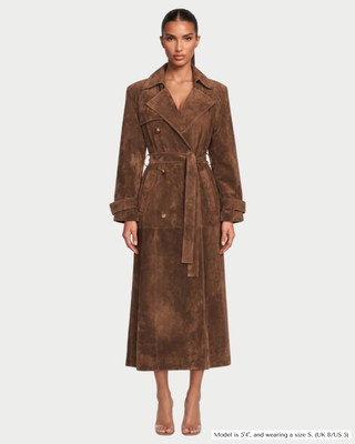 REXA Double-Breasted Waist-Tie Long Trench Coat