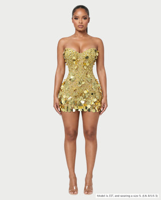 LANAYA Mesh Rhinestone Paillette Mini Dress