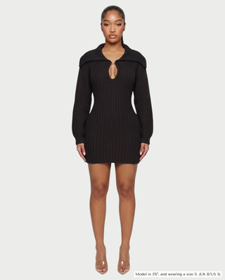 JOSA Wide Collar Long Sleeve Knit Mini Dress