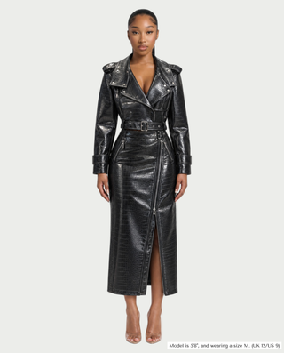 RACY Faux Belted Jacket & Zip Front Midi Skirt Set