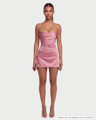 YULA Ruched Bodice Flared Mini Dress