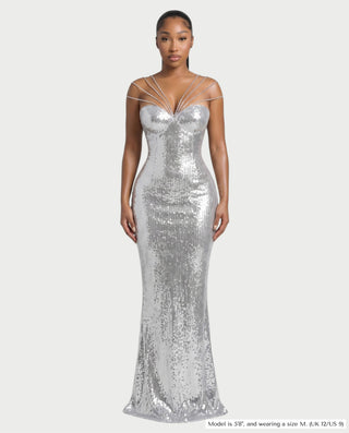 MAVEN Beaded Chain Sequin Maxi Dress
