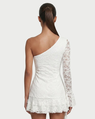 ELORIA One-Shoulder Lace Ruffle Mini Dress