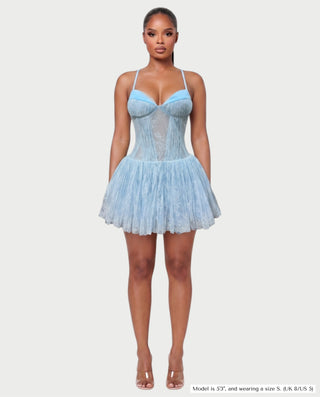 REZE Lace Mesh Tie-Back Mini Dress