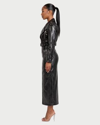 RACY Faux Belted Jacket & Zip Front Midi Skirt Set