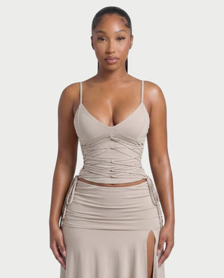 VENITIA Ruched Cami & Handkerchief Skirt Set