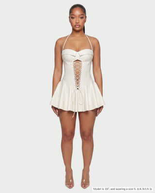 ROXE Lace-Up Halter Faux Leather Mini Dress
