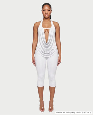 CORALINE Draped Cowl Halter Top & Capri Pants Set
