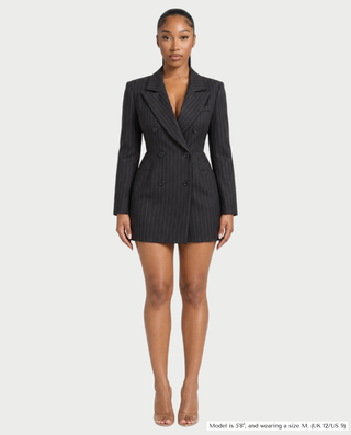 FERCIA Double-Breasted Pinstripe Blazer Mini Dress
