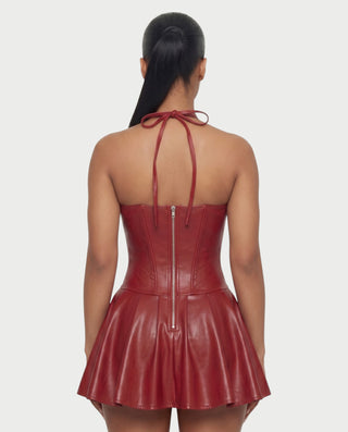ROXE Lace-Up Halter Faux Leather Mini Dress