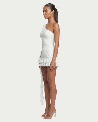 ELORIA One-Shoulder Lace Ruffle Mini Dress