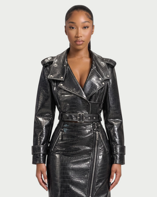 RACY Faux Belted Jacket & Zip Front Midi Skirt Set