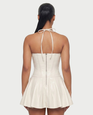 ROXE Lace-Up Halter Faux Leather Mini Dress