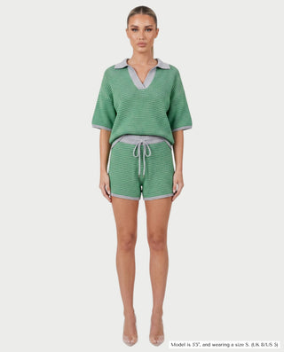 OLENNA Striped Knit Oversized Top &  Drawstring Short Set