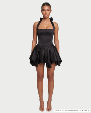 CIENNE Halter Lace-Up Back Handkerchief Mini Dress