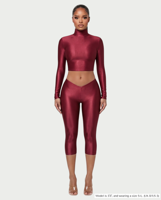 NURA High Neck Crop Top & V-Waist Capri Leggings Set