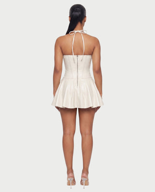 ROXE Lace-Up Halter Faux Leather Mini Dress