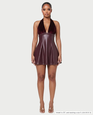 RESLEY Velvet Halter Flared Mini Dress