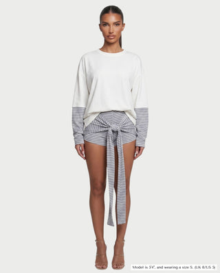 MELISA Striped Long Sleeve Oversized T-Shirt & Tie Shorts Set