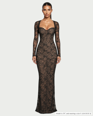 NORY Sheer Floral Lace Maxi Dress & Long Sleeve Bolero Set