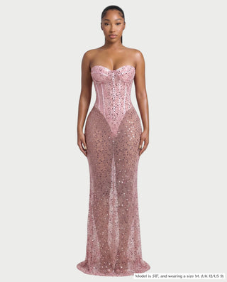 LARIA Sheer Sequin Corset Maxi Dress
