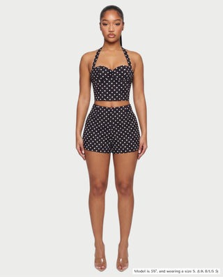 TRILA Polka Dot Halter Corset Top & Shorts Set