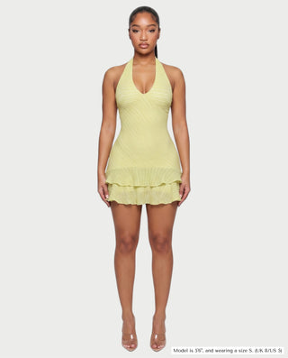 SAMINE Halter Knit Ruffle Hem Mini Dress