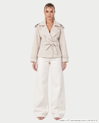 LURIA Wide Lapel Belted Short Trench Coat
