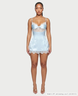 VERLY Lace Trim Satin Tie-Back Mini Dress