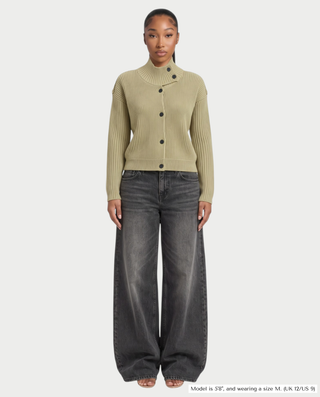 XONA Button Front High-Neck Ribbed Knit Cardigan