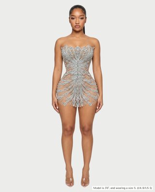 SORVEL Rhinestone Embellished Mesh Mini Dress