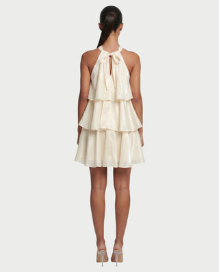 TAYE Tiered Ruffle Halter Mini Dress