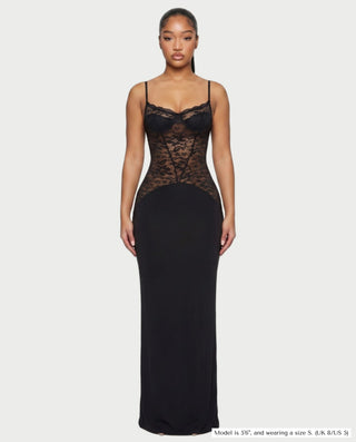 RONICA Sheer Lace Bodice Maxi Dress