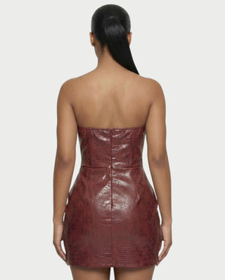 AVERA Croc-Embossed Corset Mini Dress