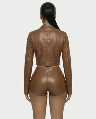 BRIXA Leather Jacket & High-Waist Shorts Set