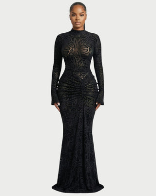 LIYANA Lace Ruched Bell Sleeve Maxi Dress Celestia LIYANA Lace Ruched Bell Sleeve Maxi Dress Celestia
