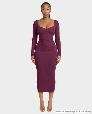 CORA Ribbed Knit Sweetheart Square Neck Midi Dress